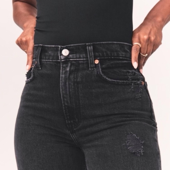 Abercrombie Fitch 4 (27) The 90s Straight High Rise Women’s Jeans Black Distress - Picture 11 of 11